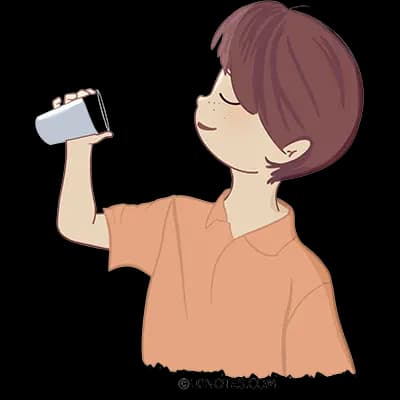 Hydratation Dessin d'un enfant avec un polo orange qui va boire un verre d'eau