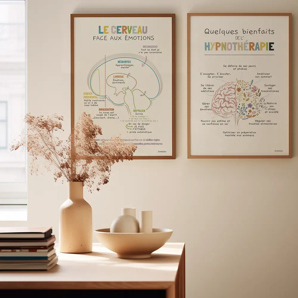 Hypnothérapeute Deux illustrations en lien avec l'hypnose dans le bureau d'un hypnothérapeute