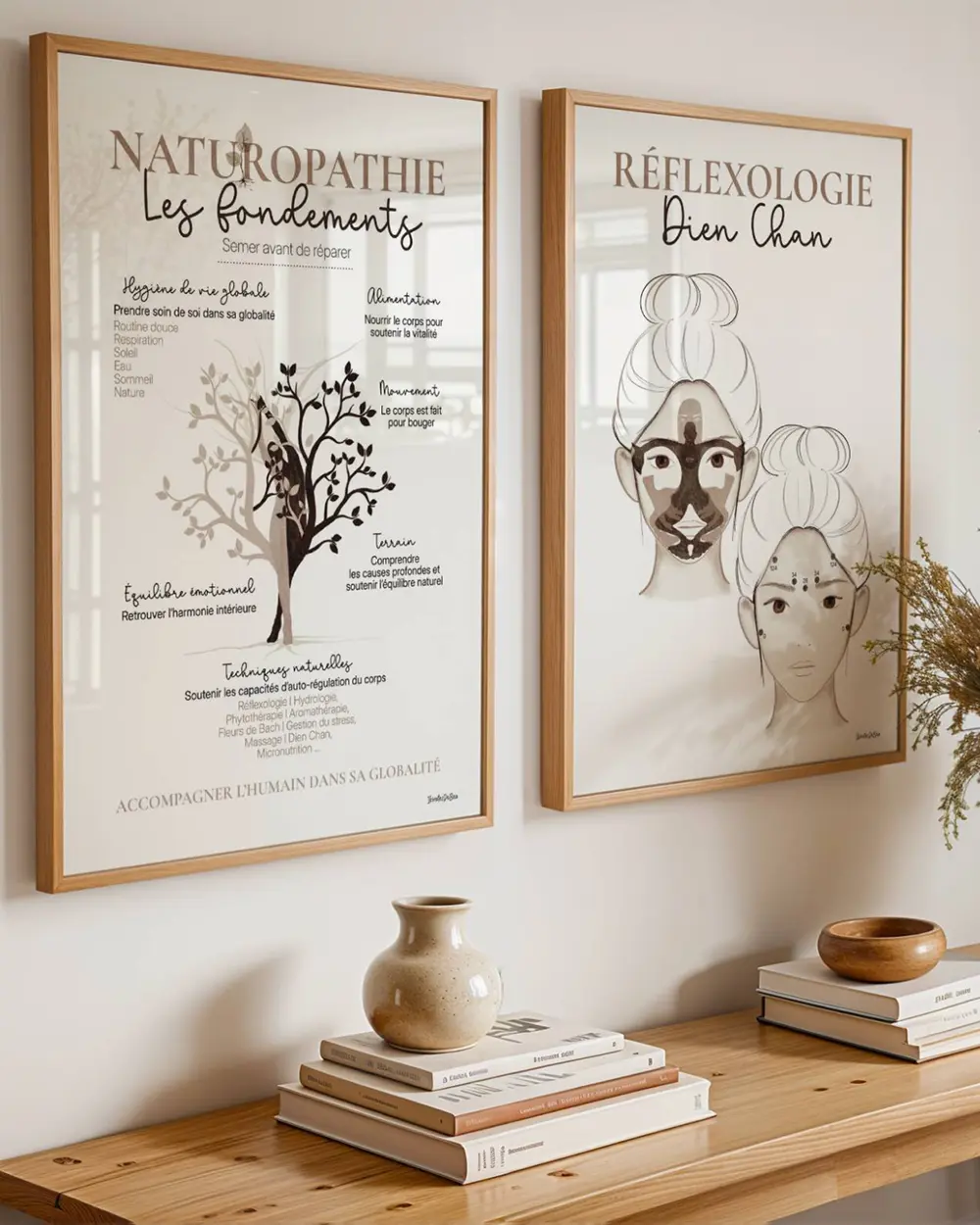 Naturopathe Deux illustrations de naturopathie encadrée accrochées au mur