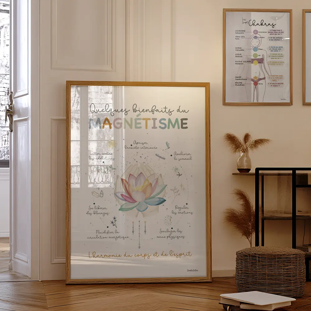 Thérapeute énergétique Immense Illustration sur les bienfaits du magnétisme encadré et posée dans le salon d'un thérapeute énergétique