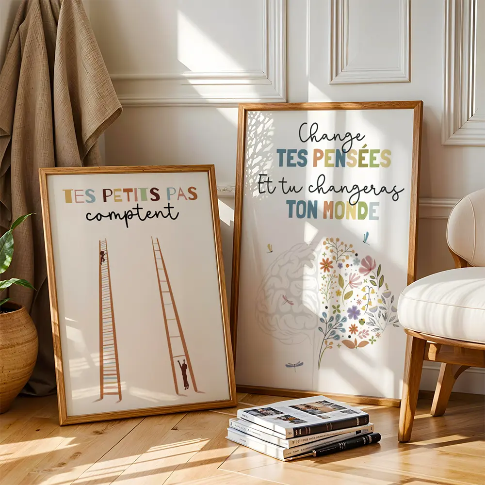 Citations Grande illustration en taille A0 et deux autres en A3 encadrées et fixées au mur