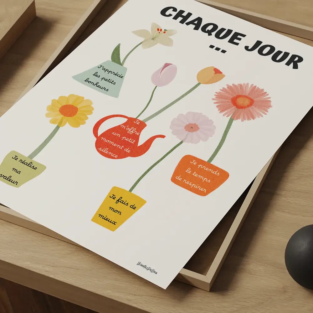Chaque jour Poster d'affirmation positive français, Décor bureau thérapie, Santé mentale, Coin apaisant, Psychologie scolaire, TCC, Cadeau sophrologue