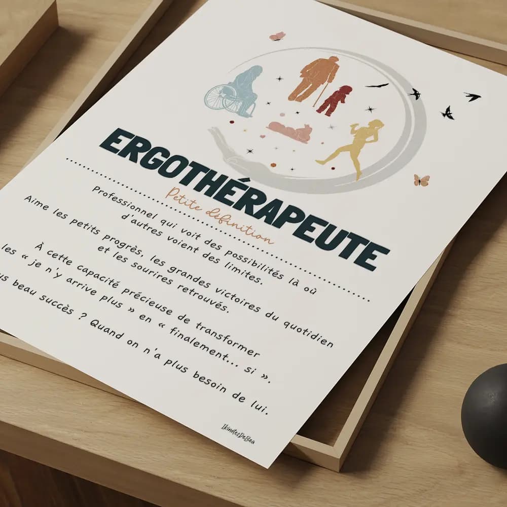 Affiche illustrée d'une définition poétique du métier d'ergothérapeute