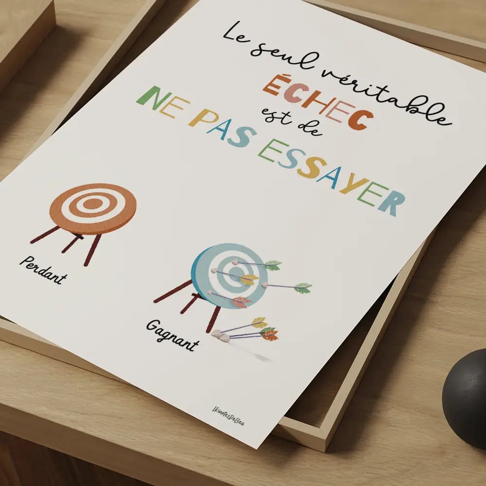 Déssin de deux cibles, une en rouge ne comportant aucune flèches pour l'échec et une en bleu remplie de flèches, y compris sur le sol, pour le succès