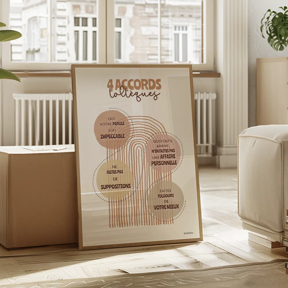 Dessin abstrait de 4 cercles sur un fond arc en ciel unicolore