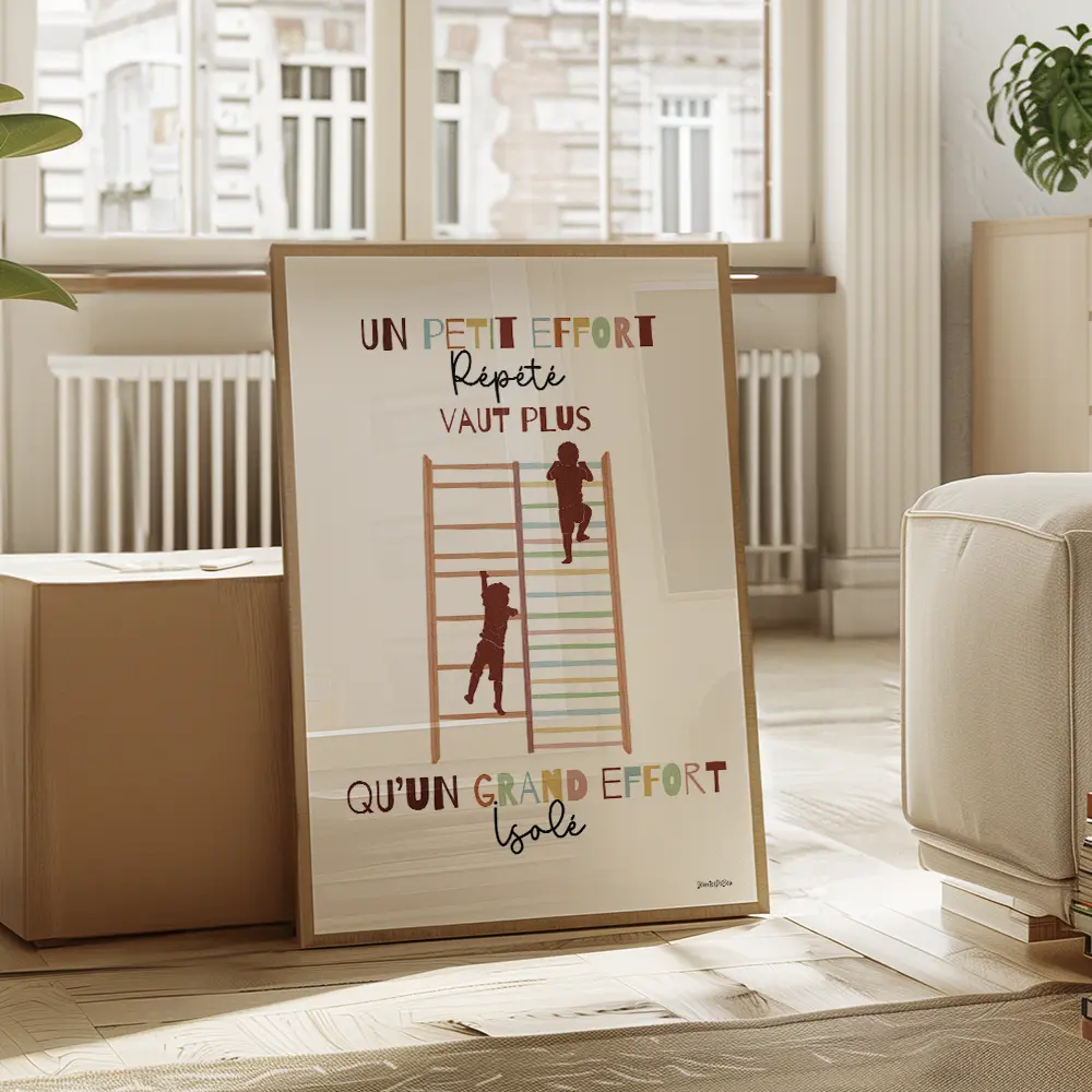 Dessin de deux silhouettes d'enfant montant sur un espalier