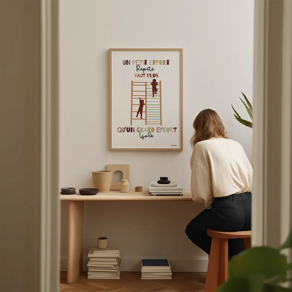 Dessin de deux silhouettes d'enfant montant sur un espalier