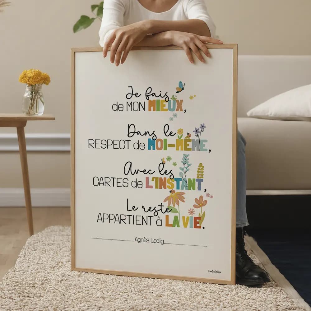 Citation dont chaque fin de phrase est colorée et agrémentée de petit dessins