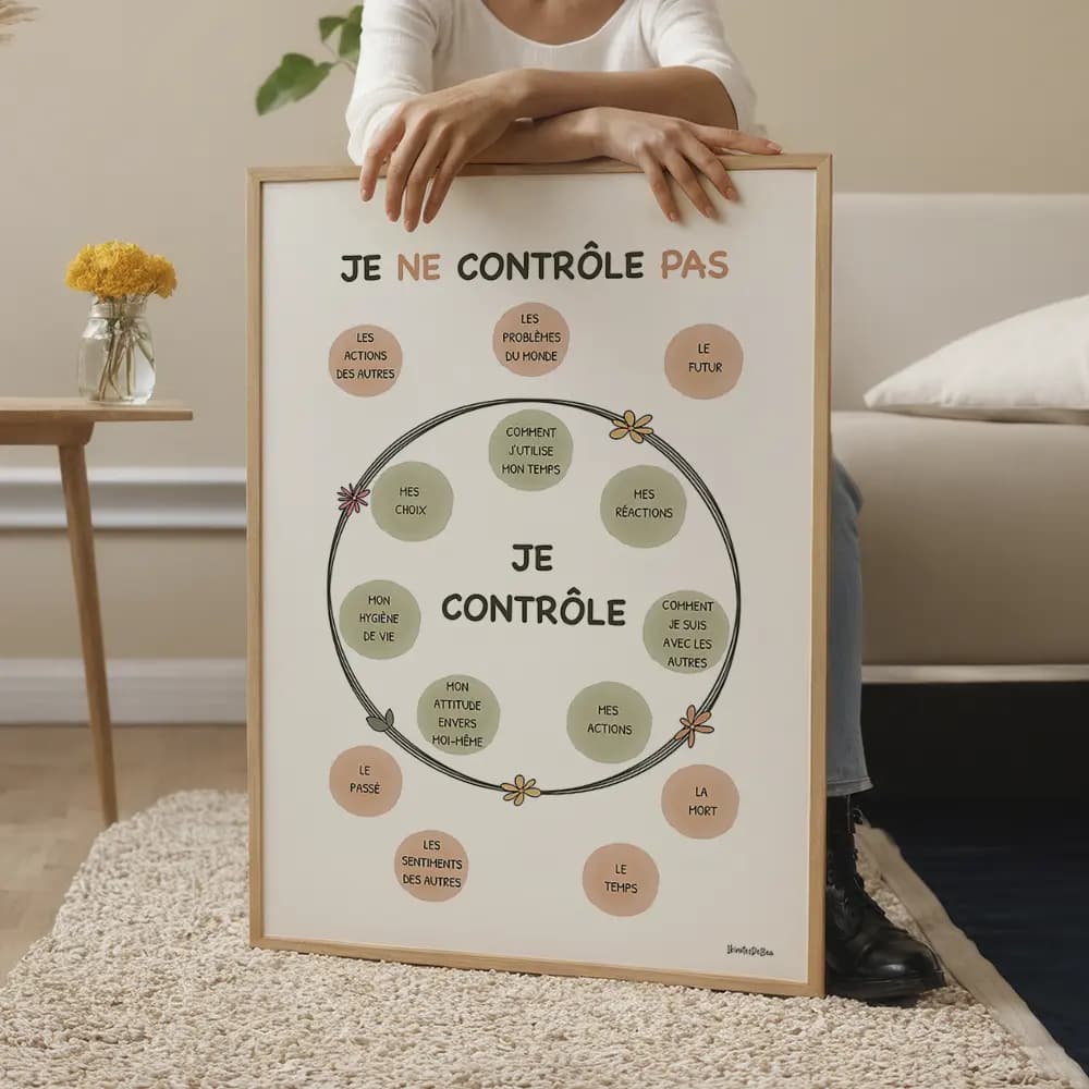 Je ne contrôle pas Dessin de sphères au centre contenant des chose que l'on peut contrôler et d'autre à l'extérieur non contrôlables