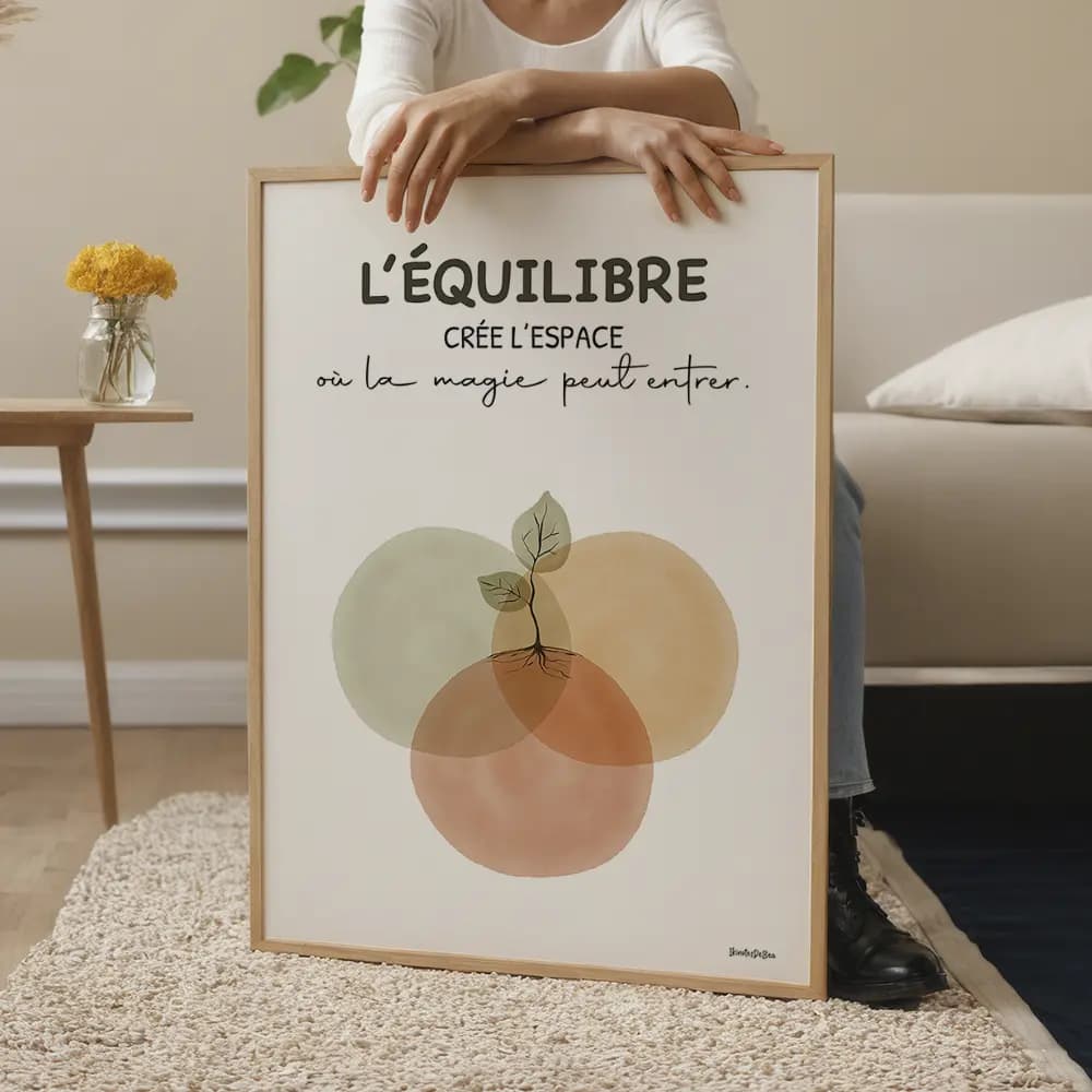 Trois cercles vert, jaune et orange se croisent. Au centre, une jeune plante pousse.