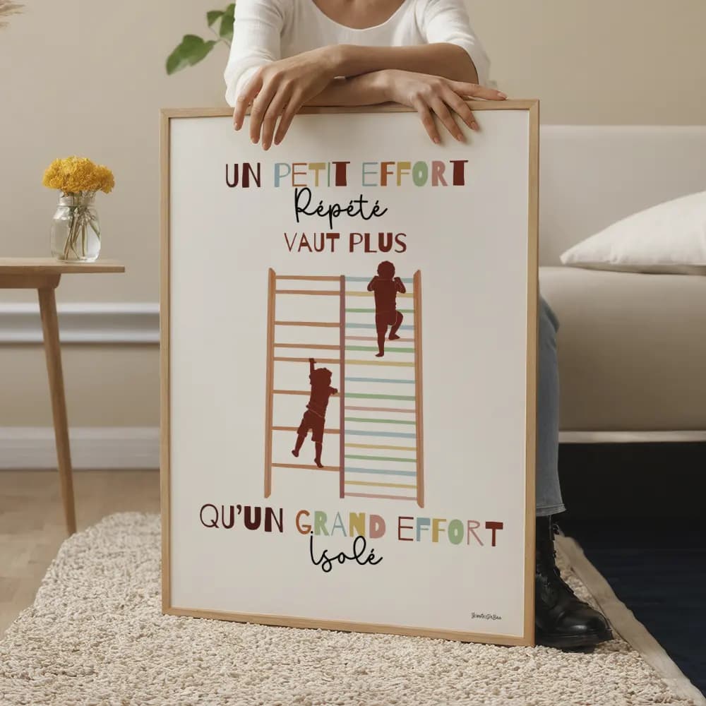 Dessin de deux silhouettes d'enfant montant sur un espalier