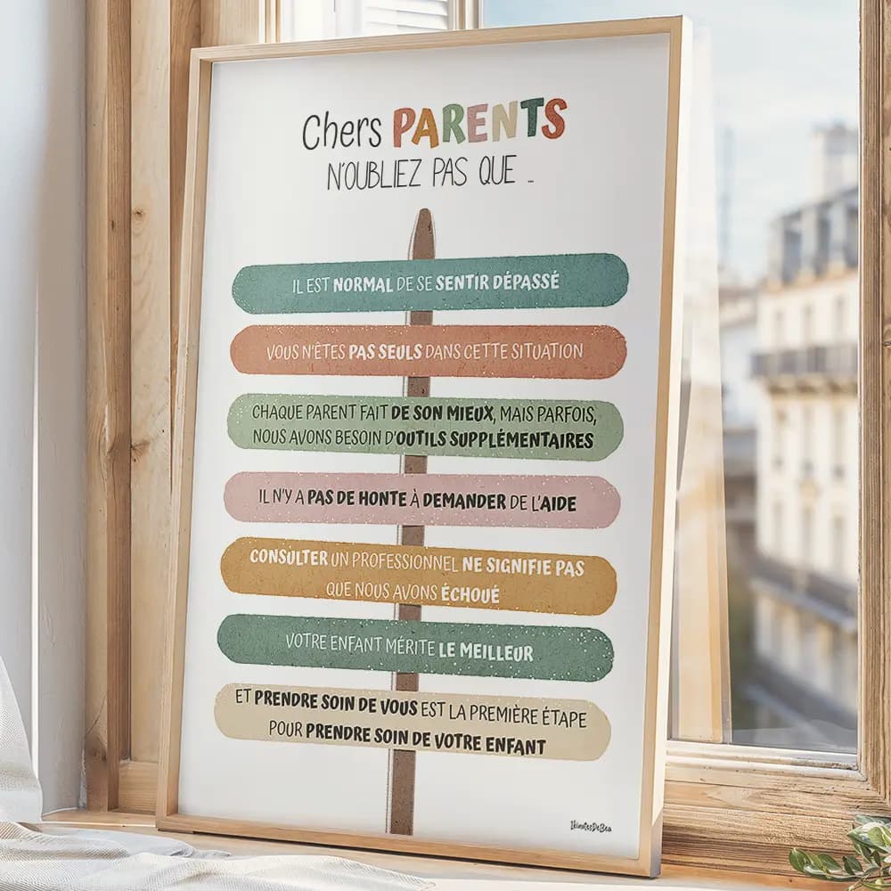 Chers parents Dessin sous forme d'un panneau contenant sept messages à l'attention des parents