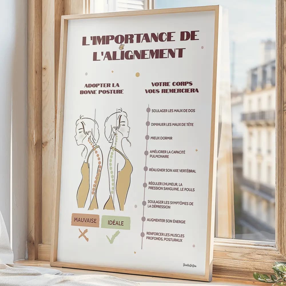 L'importance de l'alignement Infographie qui montre une fille dans deux postures différentes et explique la posture idéale