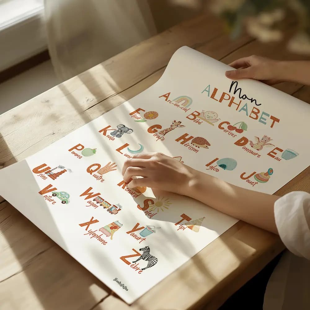 Abécédaire dont chaque lettre est accompagné d'un dessin commençant par la lettre