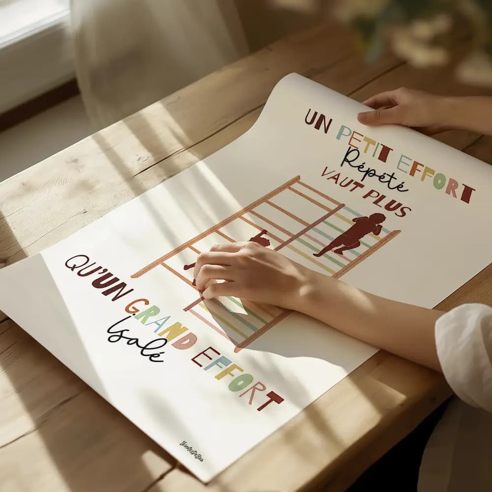 Dessin de deux silhouettes d'enfant montant sur un espalier