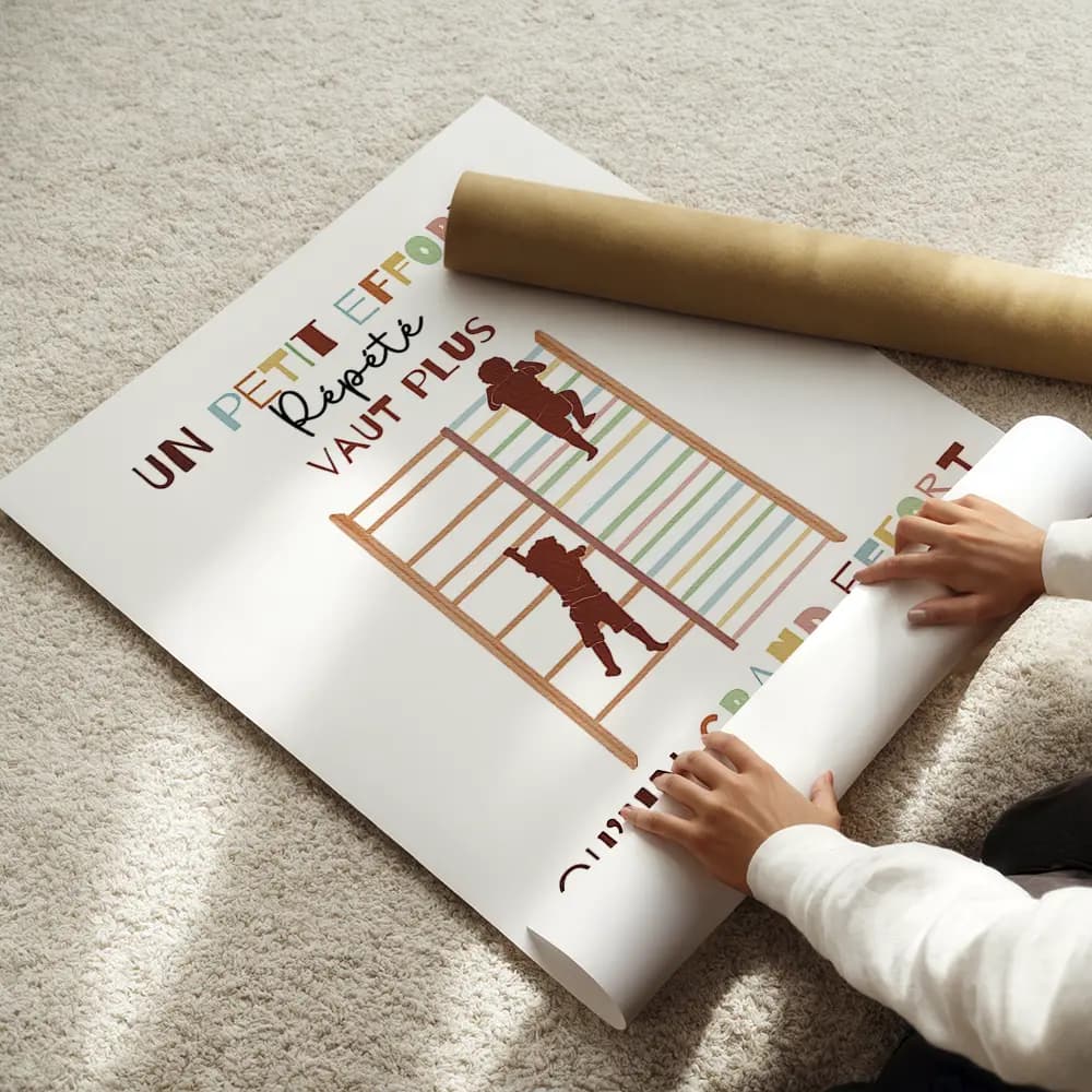 Dessin de deux silhouettes d'enfant montant sur un espalier