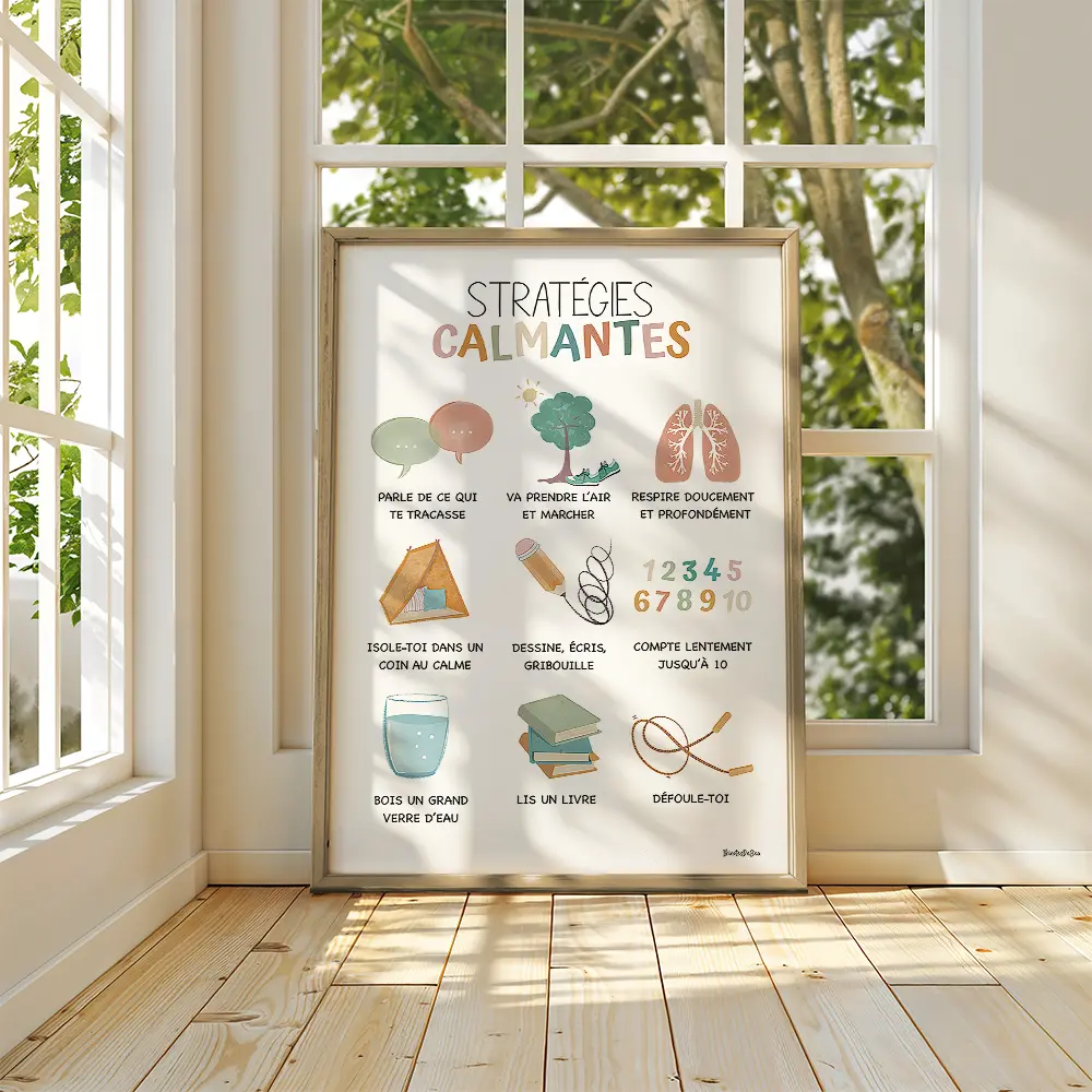 Dessin au style crayon de couleurs de neuf stratégies calmantes pour les enfants