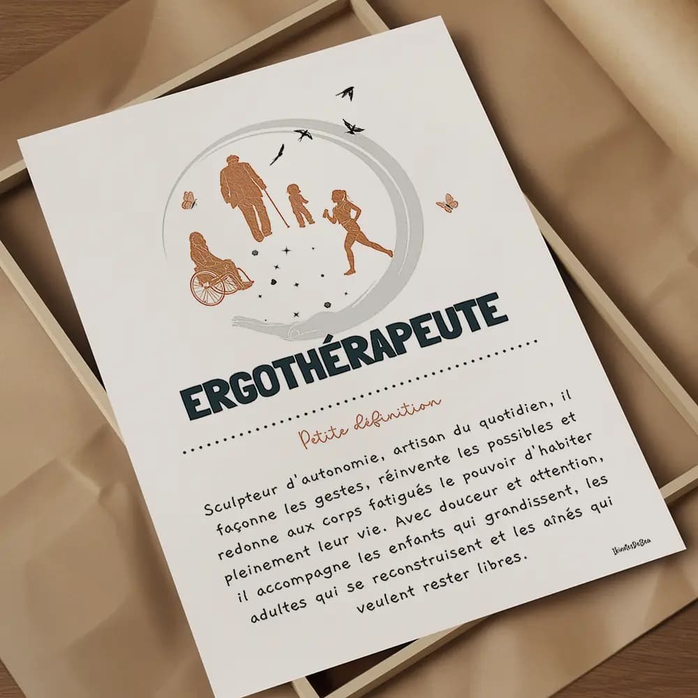 Affiche illustrée d'une définition poétique du métier d'ergothérapeute