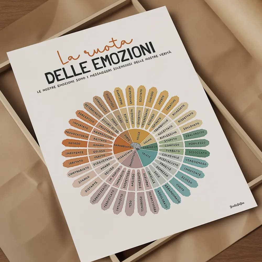 Roue des émotions en dégradé de couleurs avec un dégradé de sentiments en italien