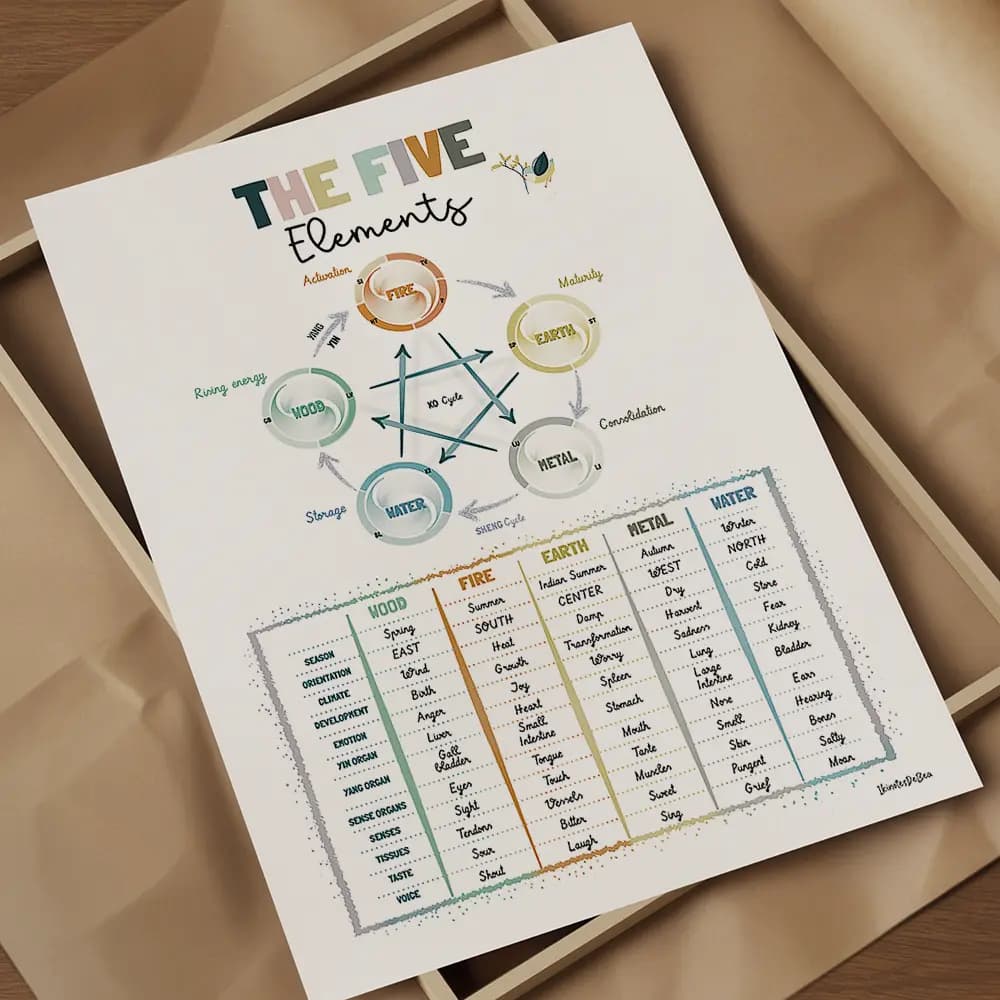 Dessin d'un pentagramme des éléments de médecine chinoise