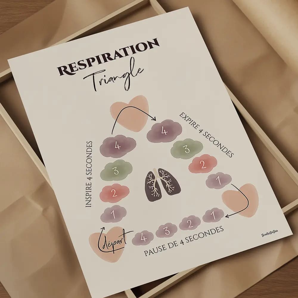 Dessin de poumons au centre entouré d'un triangle servant à guider la respiration