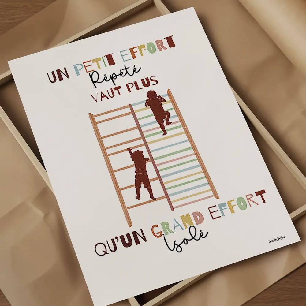 Un petit effort répété vaut plus qu'un grand effort isolé Dessin de deux silhouettes d'enfant montant sur un espalier