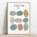 C'est OK de … Infographie composée de 9 ovales irréguliers de couleur boho avec une liste de messages de ce qu'il est OK de faire