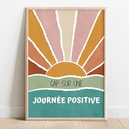 Cap sur une journée positive Dessin abstrait d'un couché de soleil dans les tons verts d'eau contenant des citations positives