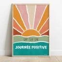 Cap sur une journée positive Dessin abstrait d'un couché de soleil dans les tons verts d'eau contenant des citations positives
