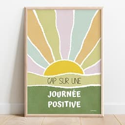 Cap sur une journée positive Dessin abstrait d'un couché de soleil dans les tons verts printemps contenant des citations positives