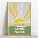 Cap sur une journée positive Dessin abstrait d'un couché de soleil dans les tons verts printemps contenant des citations positives