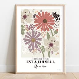 Chaque jour est à lui seul une vie Illustration dessinée à la main en couleurs pastel d'une multitude de fleurs et plantes de différentes taille et forme