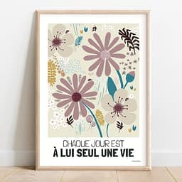 Chaque jour est à lui seul une vie Illustration dessinée à la main en couleurs paon d'une multitude de fleurs et plantes de différentes taille et forme
