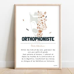 Définition orthophoniste Dessin d'un larynx dont la moitié droite est composée de fleurs avec la définition de l'orthophoniste.