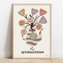 Affirmations positives Dessin d'un vase en forme de cruche provençale contenant un bouquet de fleurs dont chaque fleurs est une bulle contenant une affirmation positive