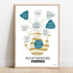 Affirmations positives Dessin d'un vase en forme de cruche provençale contenant un bouquet de fleurs dont chaque fleurs est une bulle contenant une affirmation positive