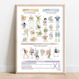 Mouvements d’ancrage V2 Poster dessiné à la main regroupant les 26 mouvements d'ancrages de Kinésiologie