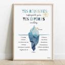 Tes réussites reposent sur tes efforts cachés Dessin d'un iceberg bleu montrant les efforts cachés derrière une réussite